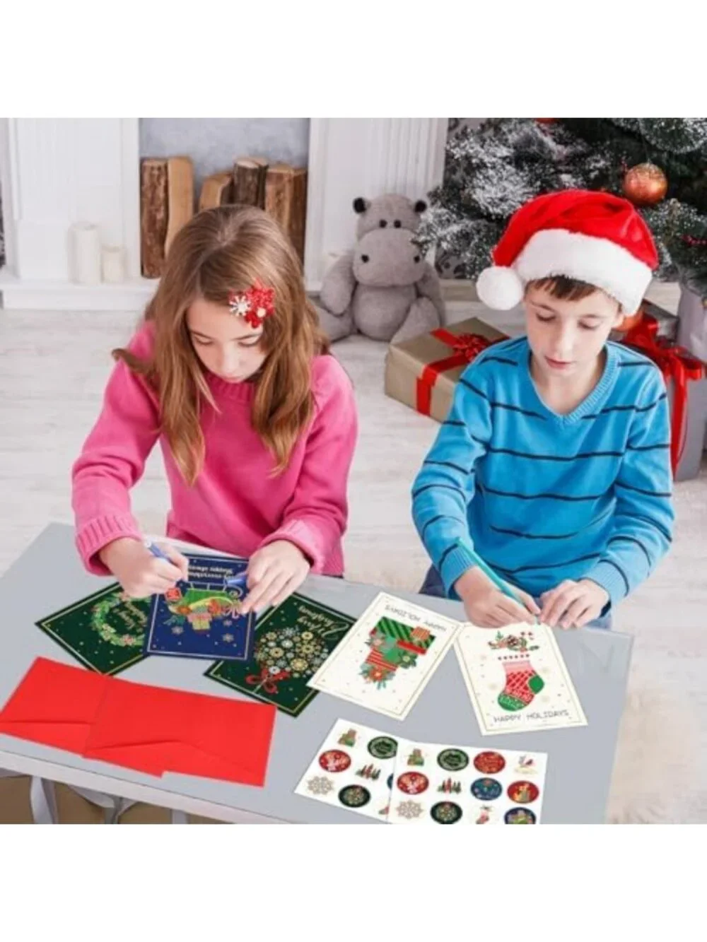 240 Christmas Cards with Envelopes & Stickers - Festive Gold Foil, 12 Designs
